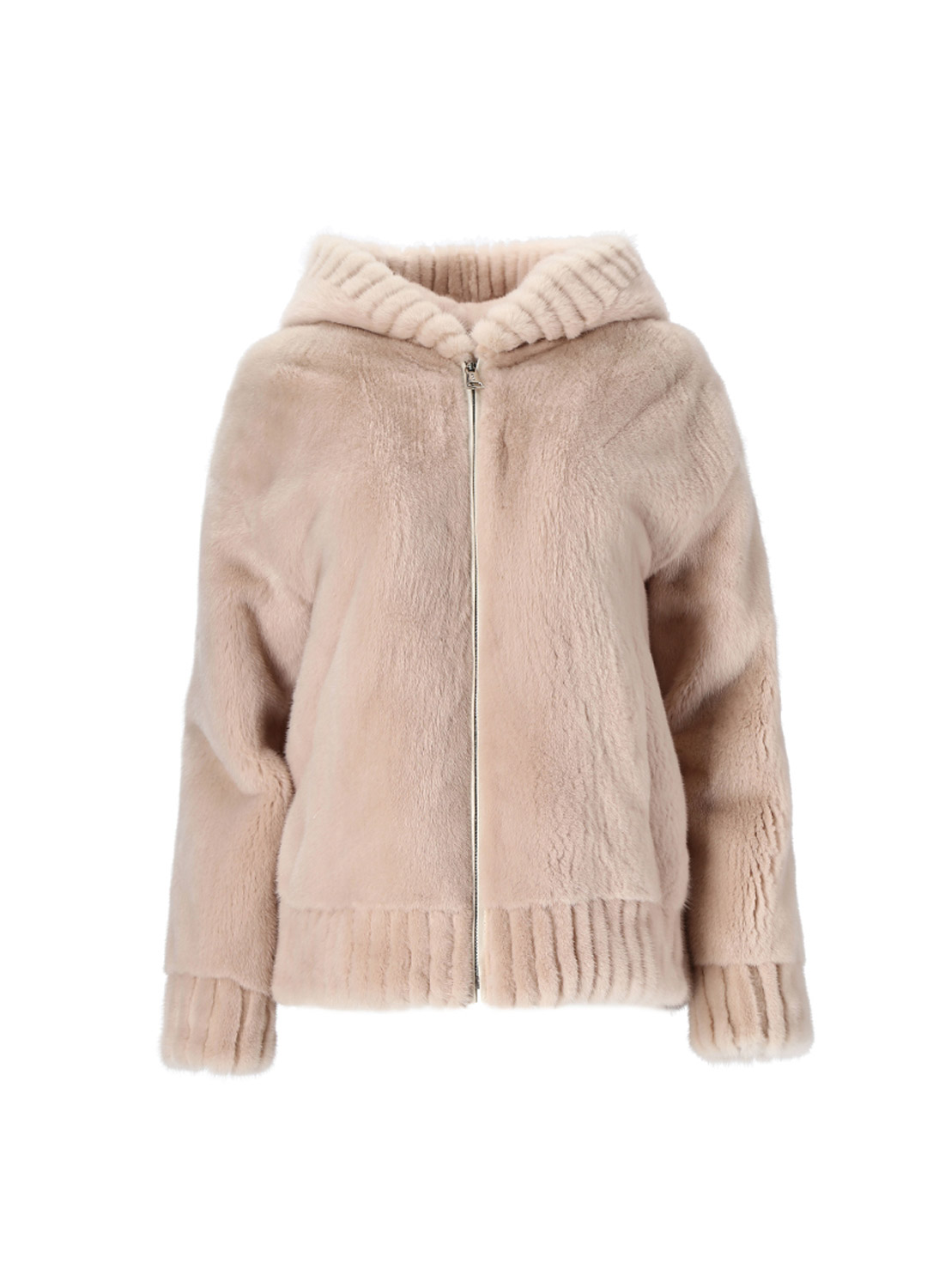 Hoody zip up mink coat [Pink beige]